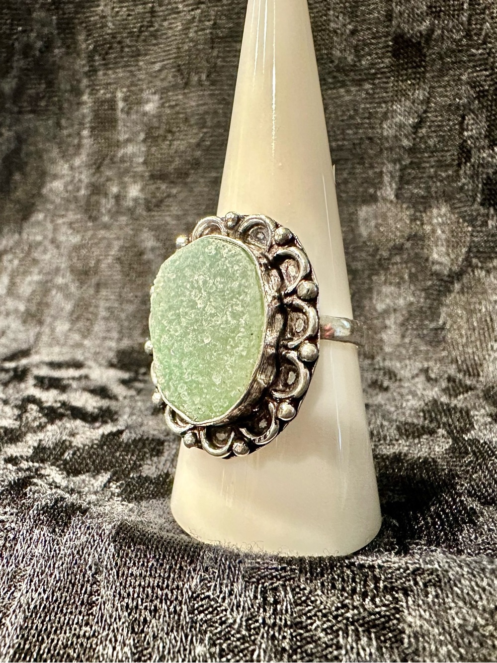 Silver Statement Ring with Seafoam Green Druzy Stone